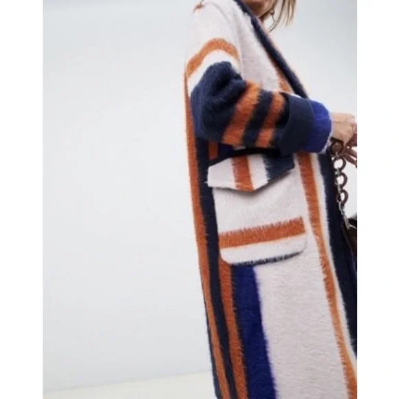 ASOS Design Brushed Checked Color-Block Coat - Picture 3 of 4